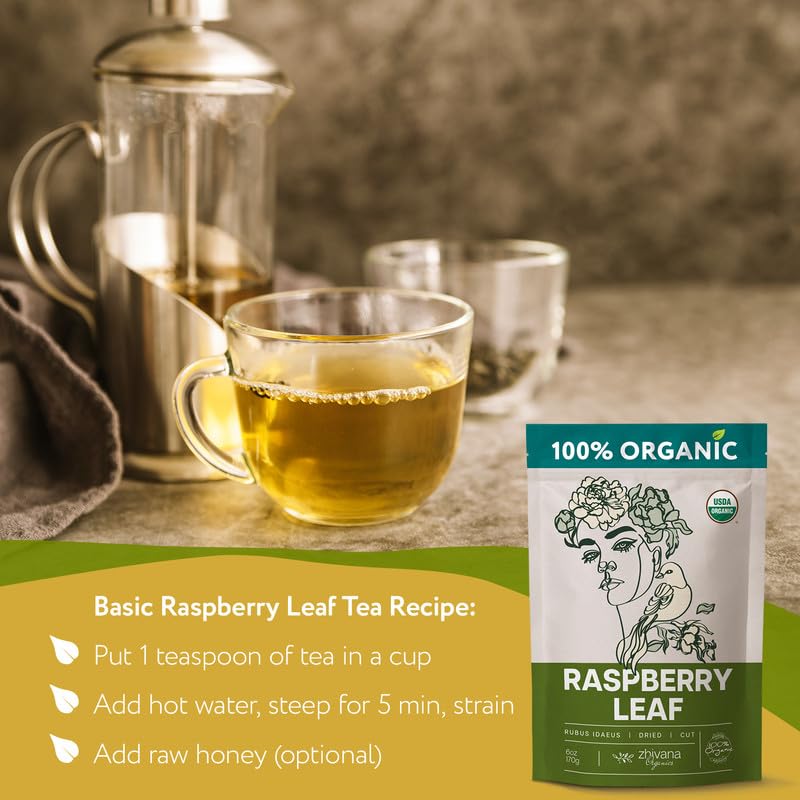 Organic Red Raspberry Leaf Tea – Wild Raspberry Tea for for Pregnancy, Healthy Cycle, Menstrual Cramps – 6oz