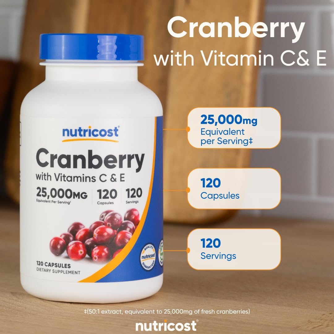 Nutricost Cranberry Extract (25,000mg) (120 Capsules) with Vitamin C & Vitamin E