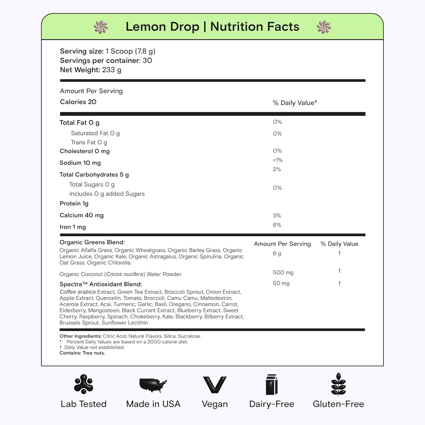Kiala Nutrition Super Greens, Organic Greens Powder, Spirulina & Chlorella Superfood Powder, Sugar & Gluten Free Vegan, Spectra Blend, Tropical Slush, Lemon Drop 2 Pack