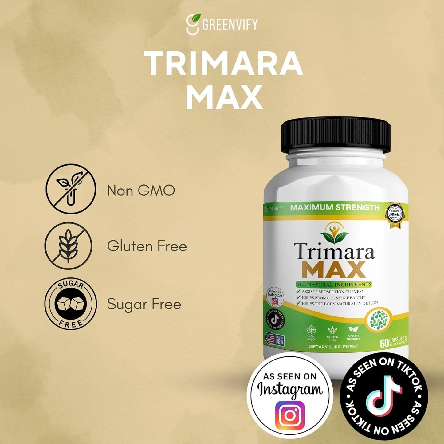 Trimara Max Maximum Strength Natural Dietary Supplement, 60 Capsules, All Natural Ingredients with Psyllium Powder, 30-Day Supply (5)
