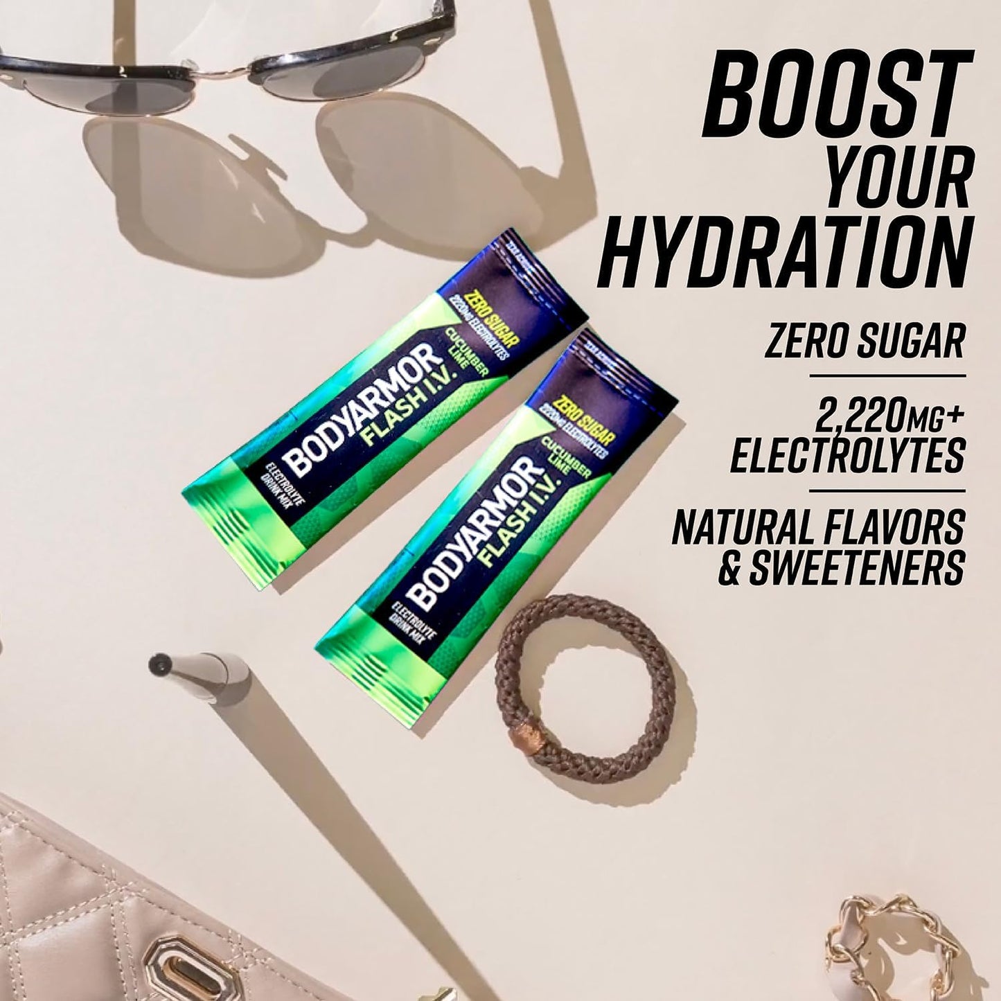 BODYARMOR Flash IV Electrolyte Packets, Cucumber Lime - Zero Sugar Drink Mix, Single Serve Packs, Coconut Water Powder (6 Count)