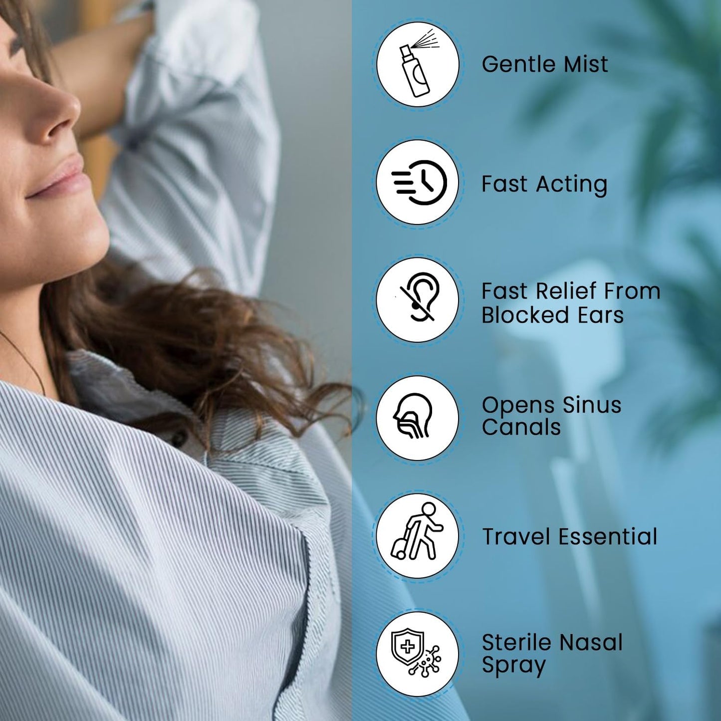 Pressureze Nasal Spray - All Natural Preservative-Free Sterile - Fast Relief Nasal Spray - for Sinus Allergies Congestion Blocked Ears Loud Snoring | 130 Sprays, 18 ml