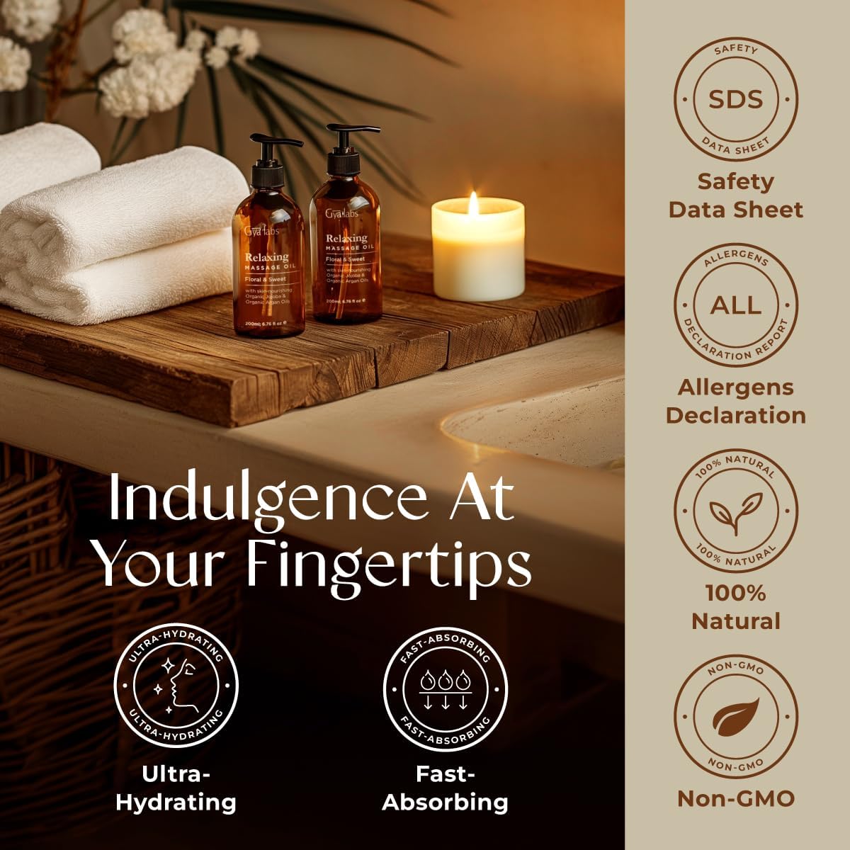 Gya Labs Relaxing Massage Oil - 6.76 Fl Oz - Non-Greasy Formula for Sore Muscles, Deep Relaxation & All Skin Types - Suitable for Men & Women