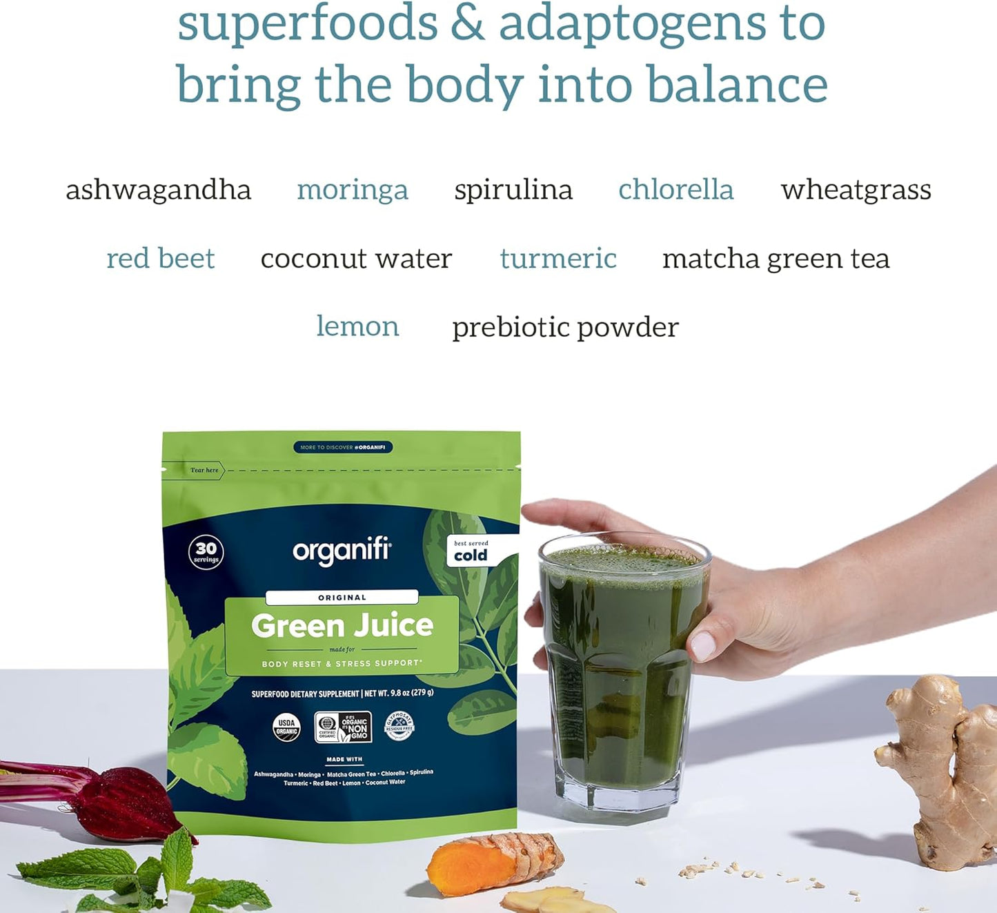 Organifi Green Juice and Red Juice Bundle - 30 Day Supply - Delicious, Refreshing Organic Superfood Supplement Powder With Antioxidants for Energy and Stress Relief Support - No GMO, Gluten, or Soy