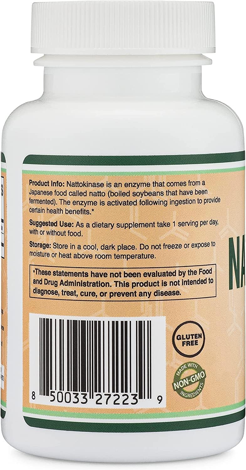 Nattokinase Supplement 4,000 FU Servings, 120 Capsules (Derived from Japanese Natto) Systemic Enzymes for Cardiovascular and Circulatory Support by Double Wood