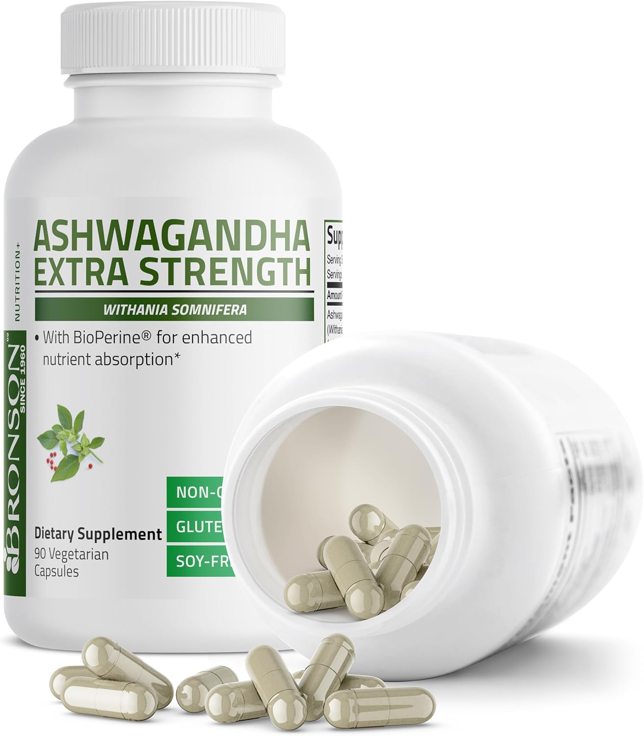 Bronson Ashwagandha Extra Strength Stress & Mood Support with BioPerine - Non GMO Formula, 90 Vegetarian Capsules