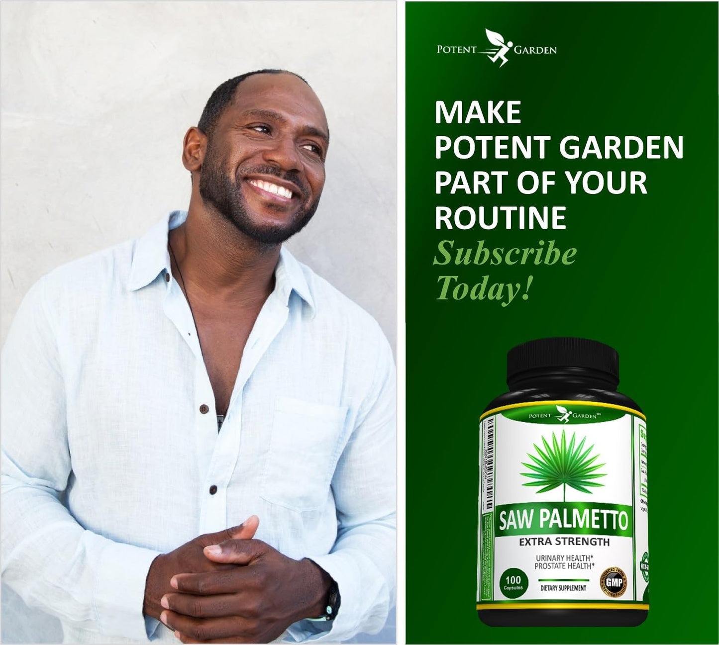 Potent Garden Saw Palmetto 500 mg - Prostate Supplements for Men - Supports Healthy Urination Frequency & Flow - Non GMO, 100 Saw Palmetto Capsules