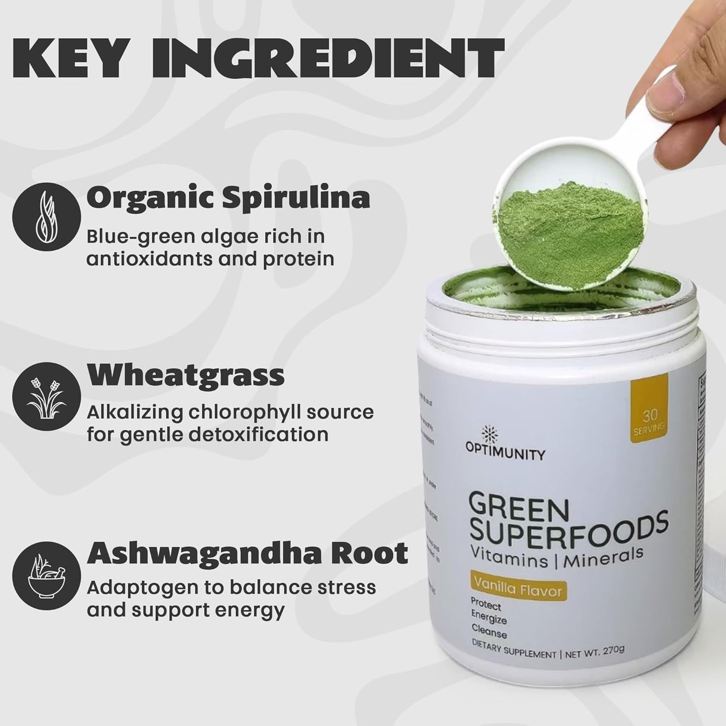 Green Superfoods Powder - Unflavored – Organic Greens Blend with Spirulina, Probiotics & Digestive Enzymes – Detox, Immune & Gut Health Support – 30 Servings (30 Servings, Vanilla)