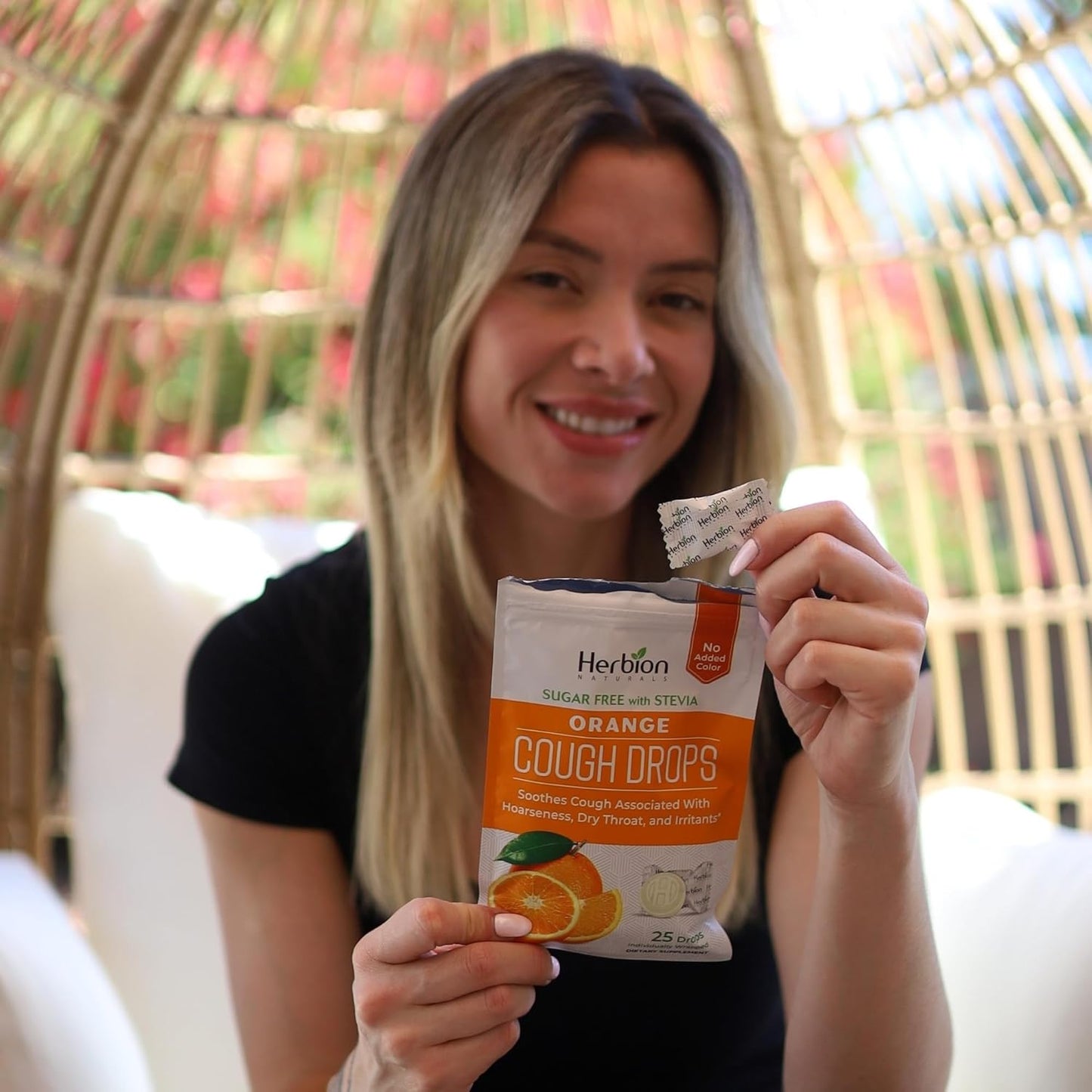 HERBION Naturals Cough Drops, Sugar Free with Stevia, Dietary Supplement, Soothes Cough, for Adults & Children Over 6 Years, 25 Count, Orange, Pack of 1