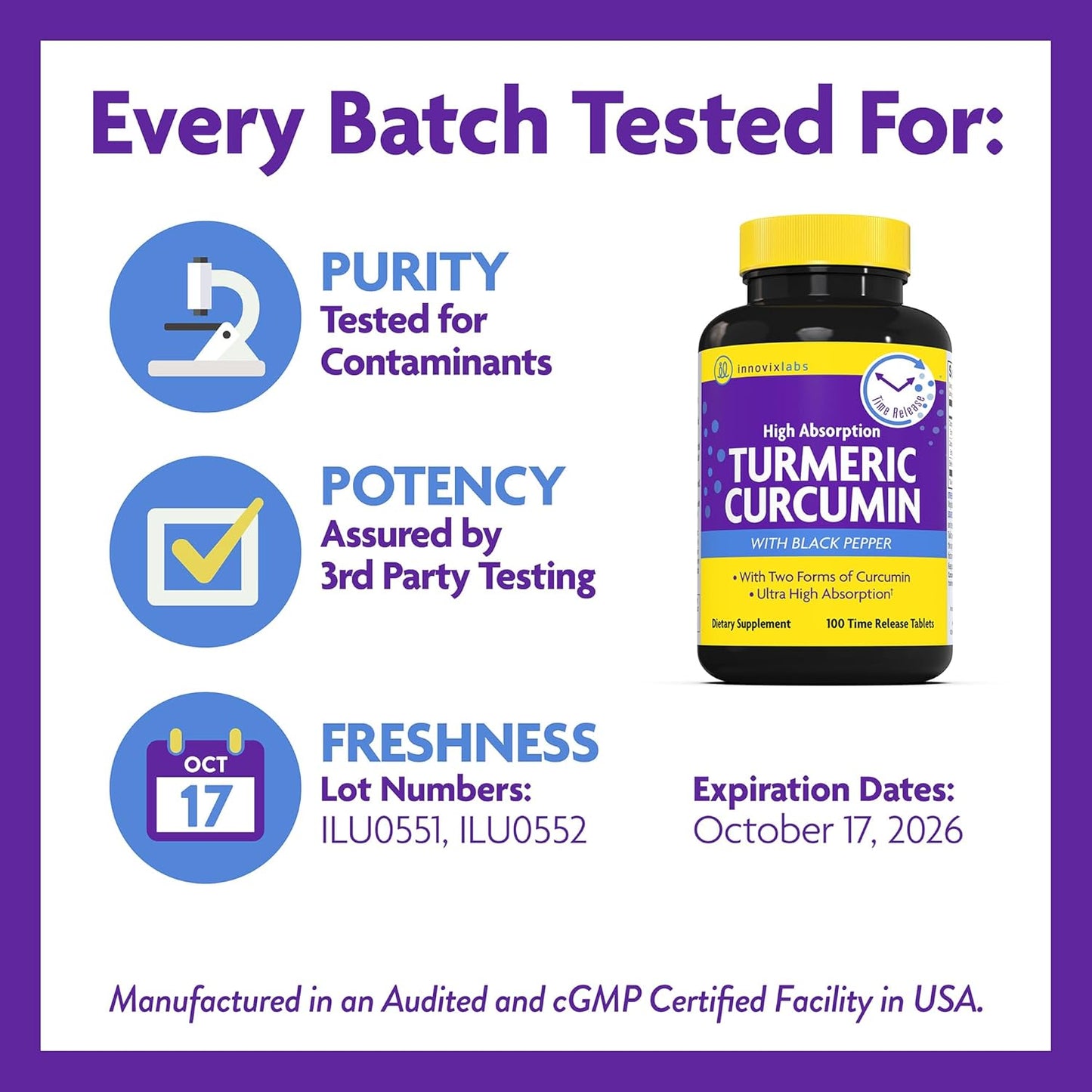 InnovixLabs Turmeric Curcumin with Black Pepper Extract - High Absorption Turmeric and Curcumin Supplements with BioPerine, C3 Reduct & Curcumin C3 Complex - 100 Time Release Tablets