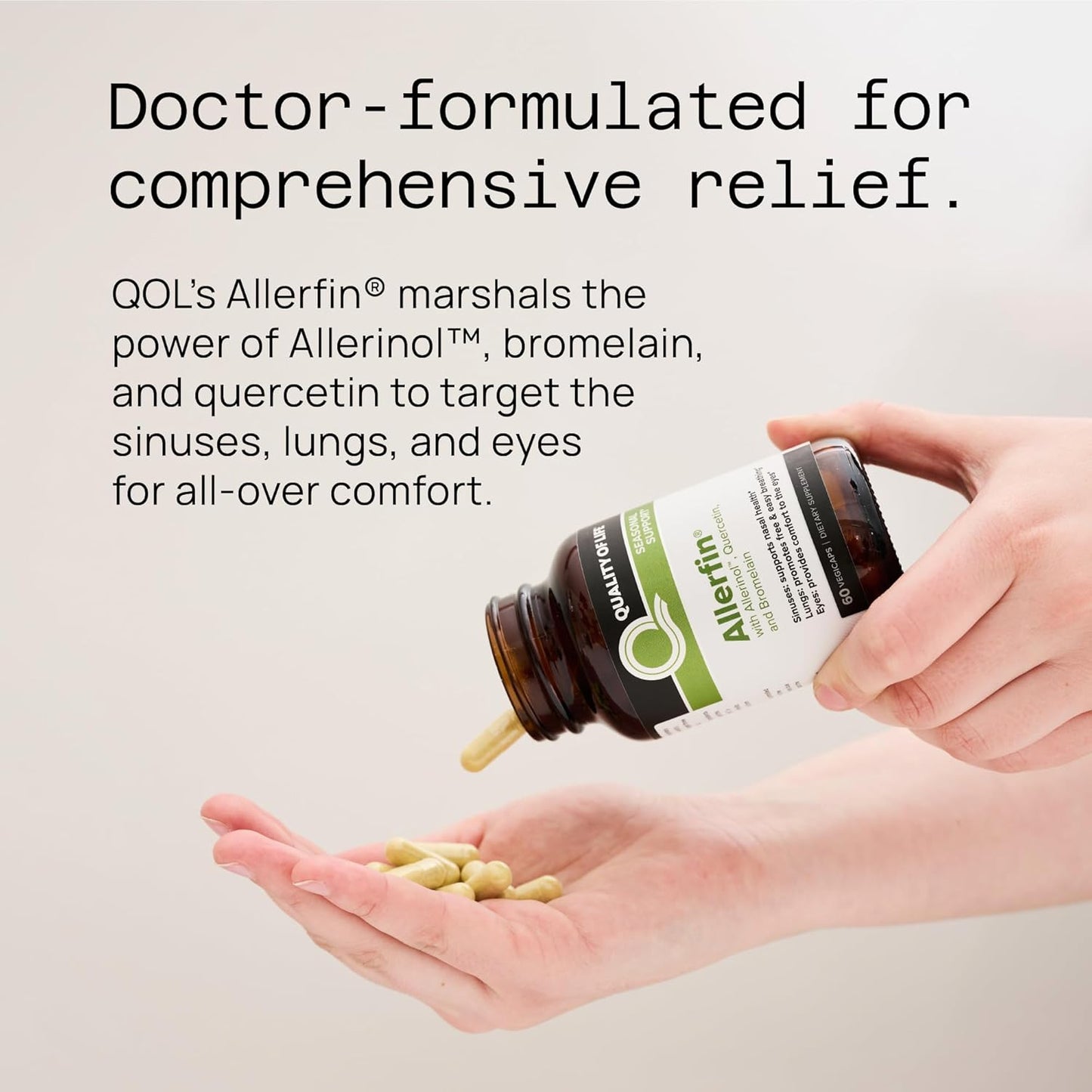 Quality of Life Premium Sinus Relief Supplement – Helps Support Sinus, Nasal, Lung, Seasonal & Allergy Relief - Includes Bromelain, Quercetin, Stinging Nettle & Allerinol – 60 Vegetable Capsules