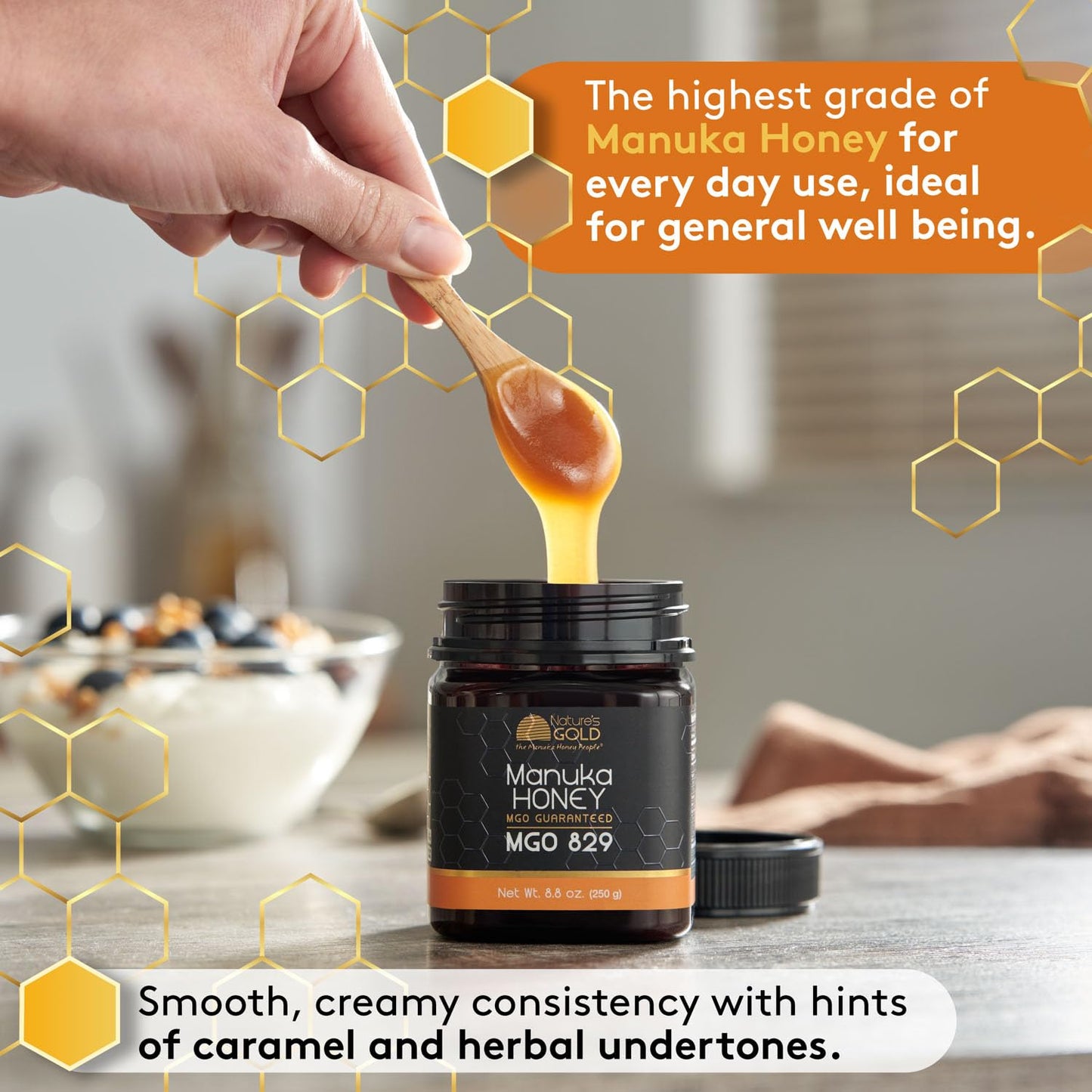 Nature’s Gold Raw Manuka Honey, MGO 829+ | Authentic MGO, Australian Honey, Non-GMO, 100% Pure Genuine Traceable from Hive to Home