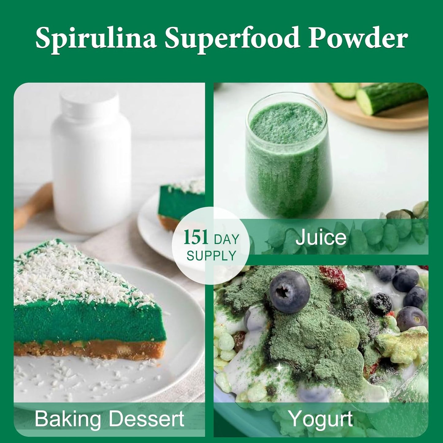 Spirulina Powder, Spirulina Superfood Powder, Natural Antioxidants & Vitamins Supplement, Pure Vegan Protein for Immune Support, Non-GMO. Gluten-Free, 1 Pound (16 Ounce)