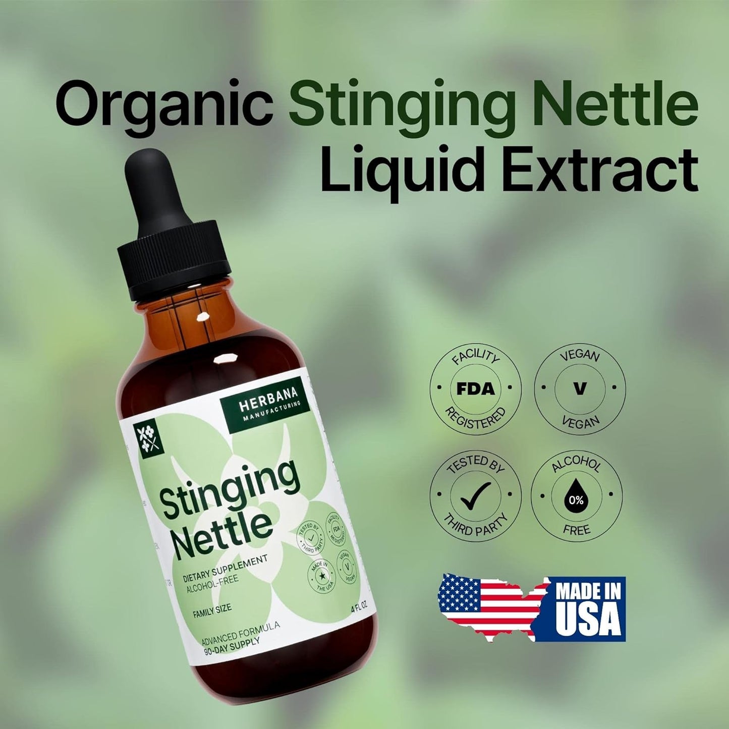 Stinging Nettle Leaf and Root 4 fl oz Liquid Extract - Natural Urinary & Kidney Support for Man and Woman - Organic Urtica Dioica - High Potency Herbal Supplement - 90-Day Supply