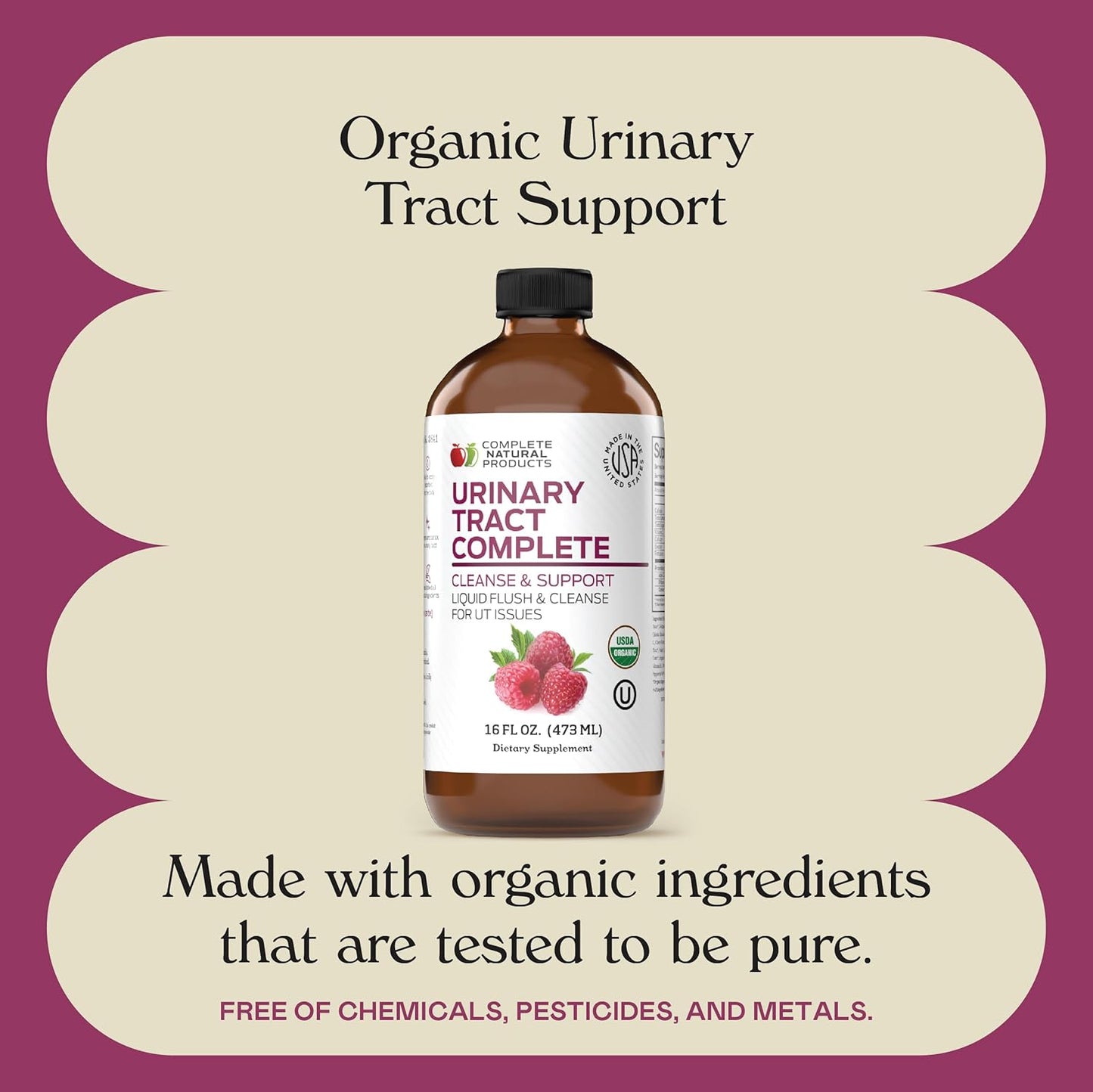 Complete Natural Urinary Tract Complete 8oz - Liquid Supplement for Urinary Tract Health with Organic Cranberry, D-Mannose, Beet Root, Fennel Seed, and Turmeric