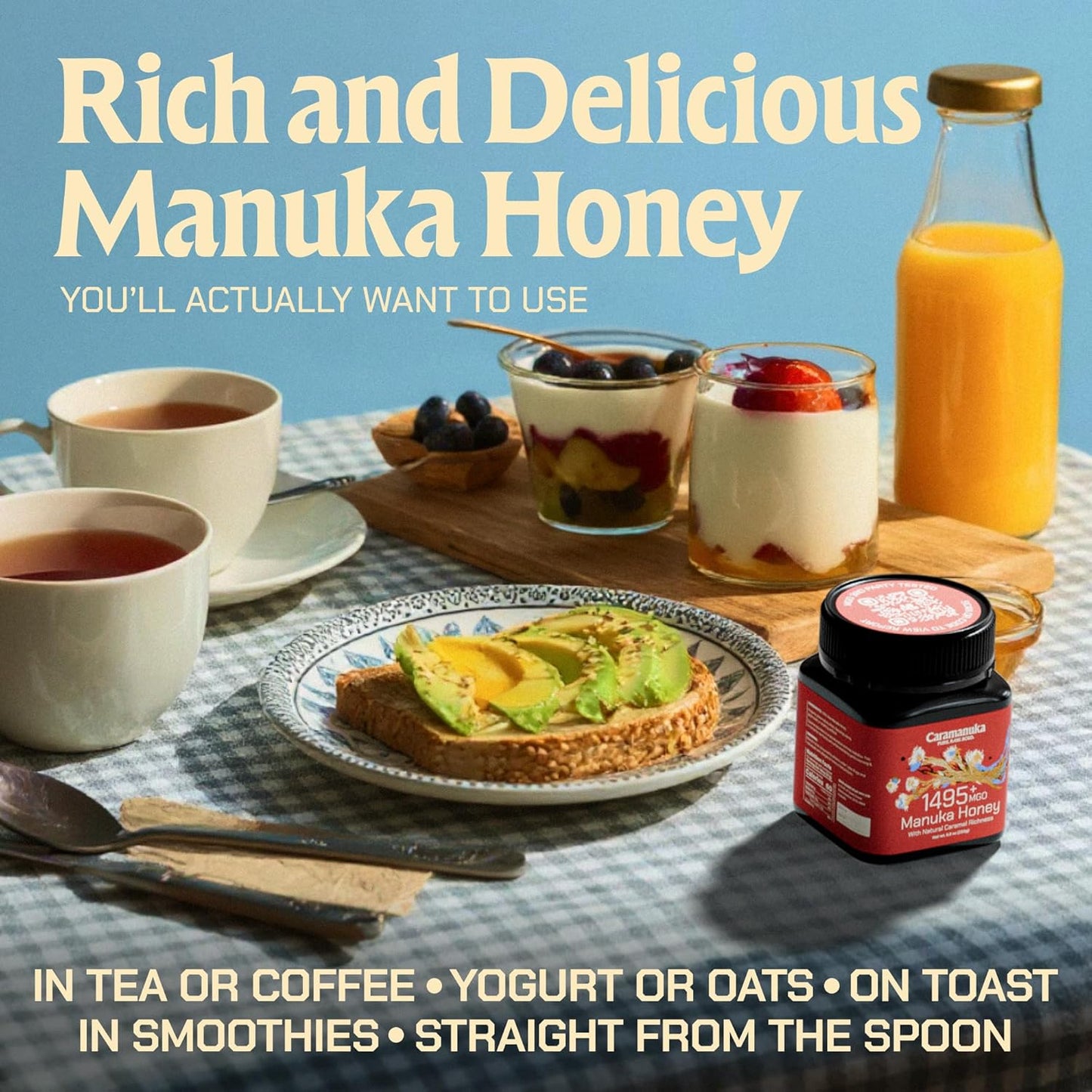 Caramanuka Manuka Honey MGO 1495+ / 100% Raw, Pure, Unfiltered & Unpasteurized, 3rd Party Tested, Ultra-Potent, Glyphosate-Free, Australian Premium Manuka Honey
