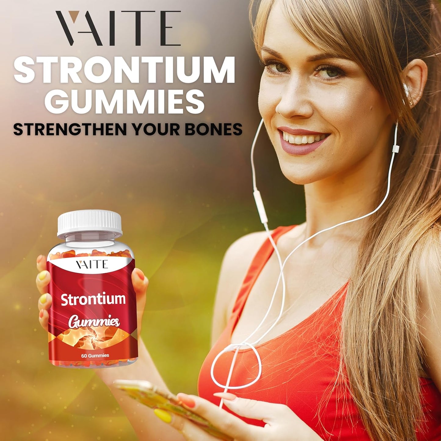 Strontium Citrate 750mg Supplement – Enhances Bone Density, Strength, and Health for Men and Women, 60 Vegan, Non-GMO, Sugar-Free Gummies Provide an Easy Way to Promote Long-Term Bone Wellness