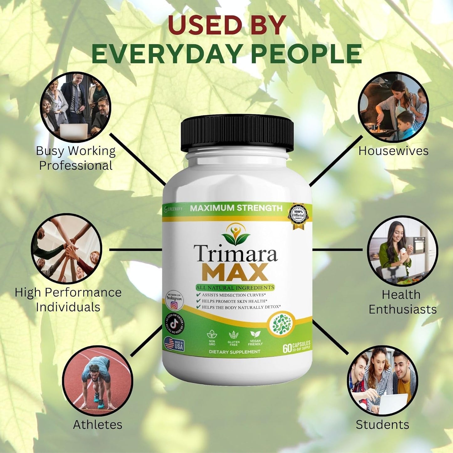 Trimara Max Maximum Strength Natural Dietary Supplement, 60 Capsules, All Natural Ingredients with Psyllium Powder, 30-Day Supply (3)