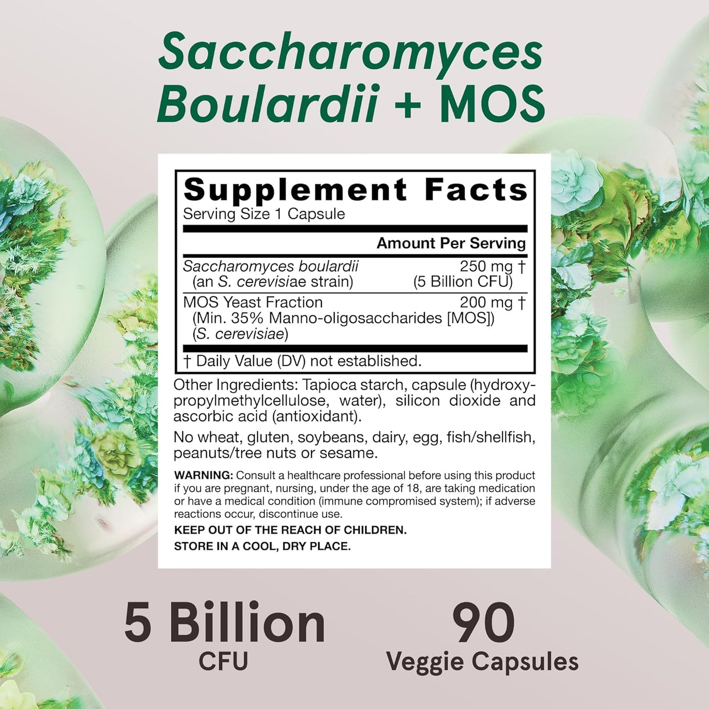 Jarrow Formulas Saccharomyces Boulardii Probiotics + MOS 5 Billion CFU Probiotic Yeast for Intestinal Health Support, Gut Health Supplements for Women and Men, 90 Veggie Caps, 90 Day Supply,Pack of 12