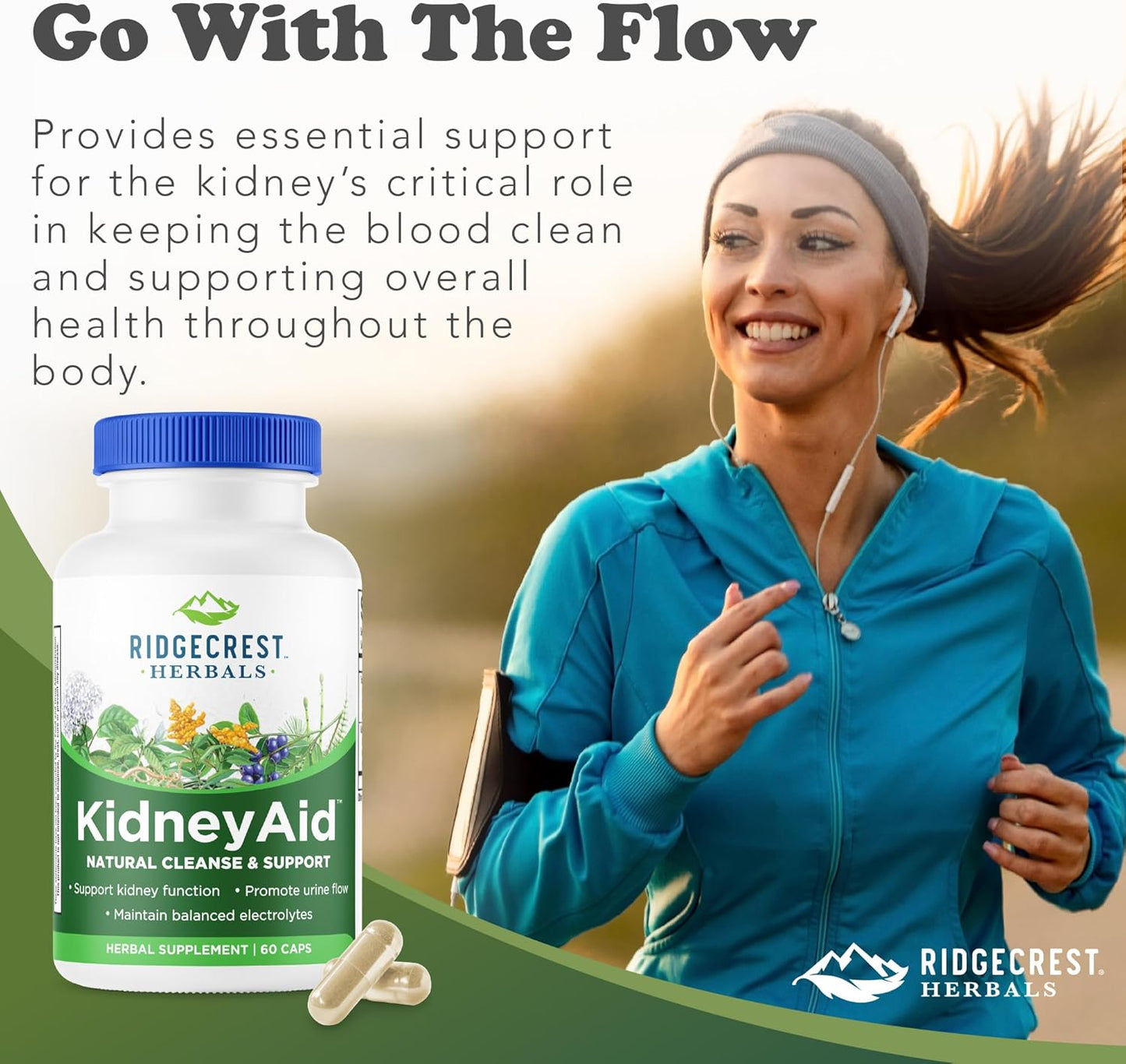 Ridgecrest Herbals KidneyAid, Kidney Health Support Supplement, Hydrangea, Horsetail, Urinary Tract Health Support, Trace Mineral (60 Caps, 30 Serv)