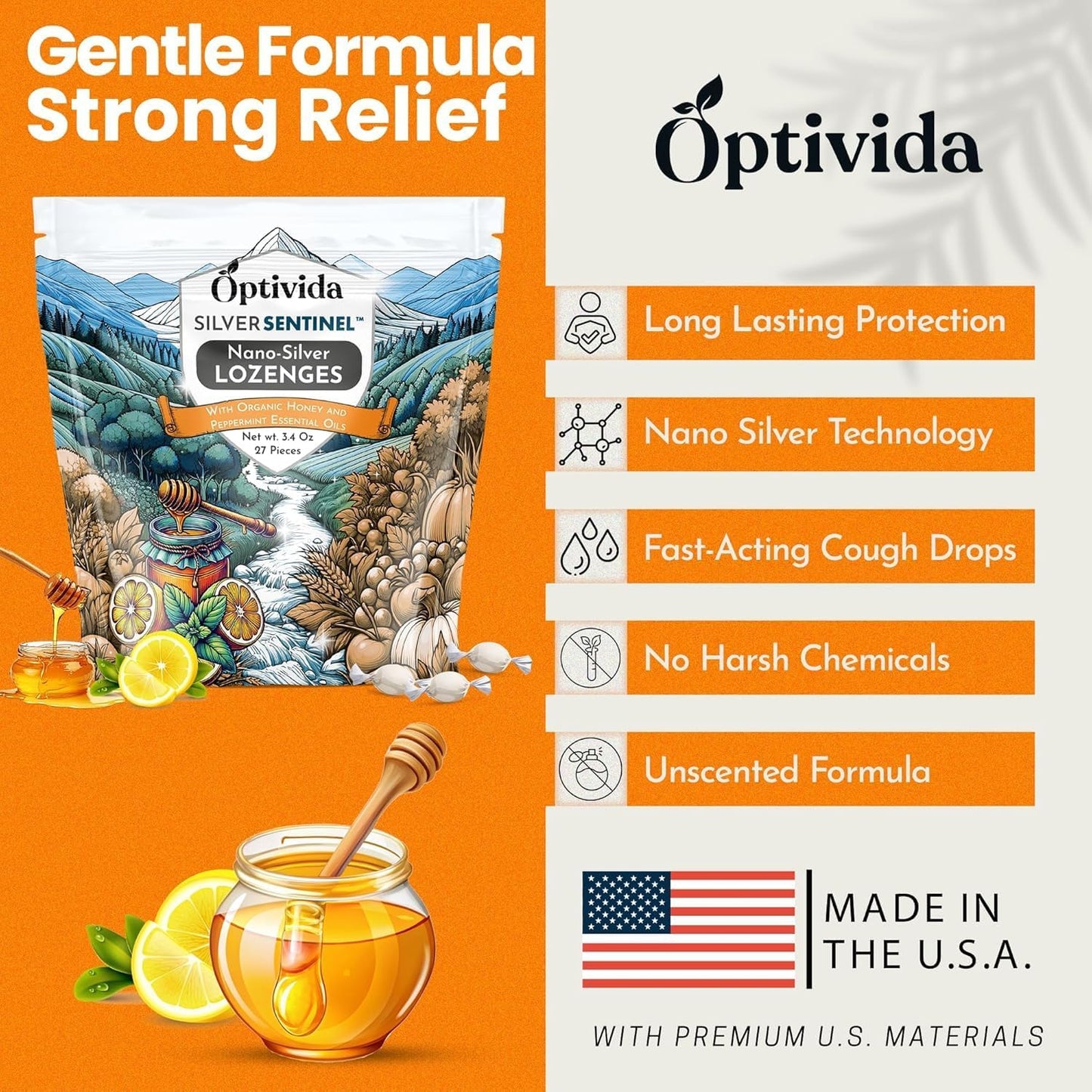 OPTIVIDA Health Colloidal Silver Lozenges with Honey & Lemon Oil (1 Pack) - Soothing Sore Throat Lozenges for Adults with Cough Relief & Fast-Acting Nano Silver Formula for Immune Support, 60 Ppm