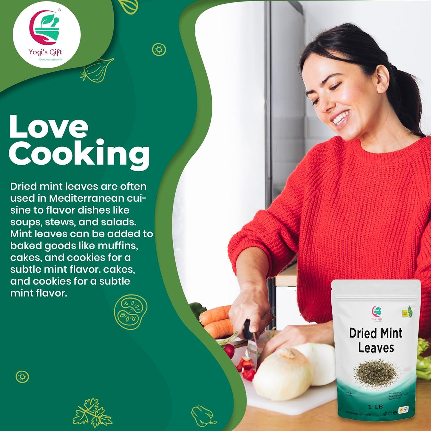 Dried Mint Leaves 1 LB | Peppermint Leaves For Tea & Savoury | Non-GMO, Ethically Sourced, Cut & Sifted | Bulk Tea Loose Leaf - Yogi’s Gift®