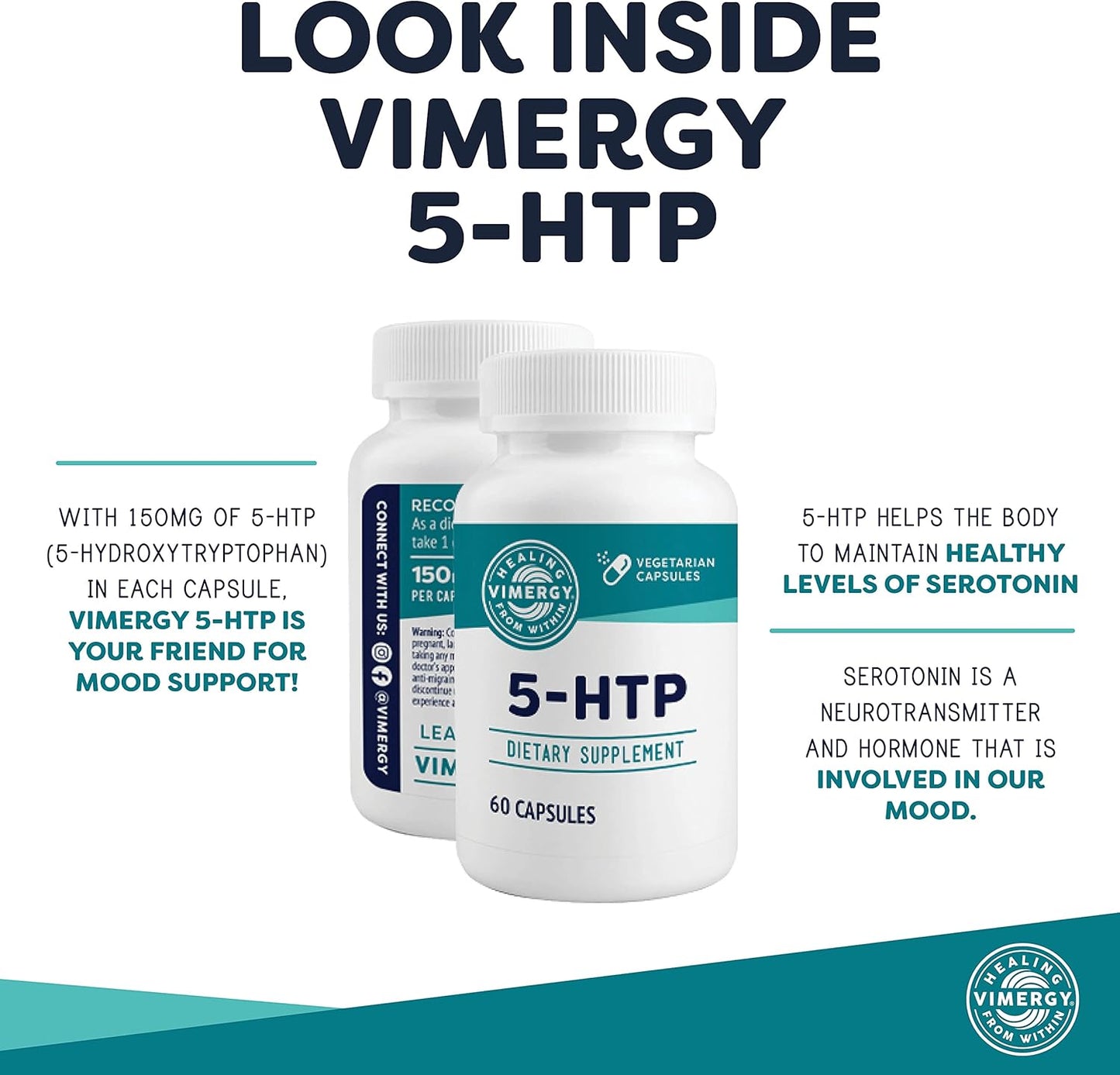 Vimergy 5-HTP Capsules– Clean Formula Supporting a Healthy Mood, Better Sleep and May Enhance Serotonin Levels.* Kosher and Vegan. – (60 ct.)