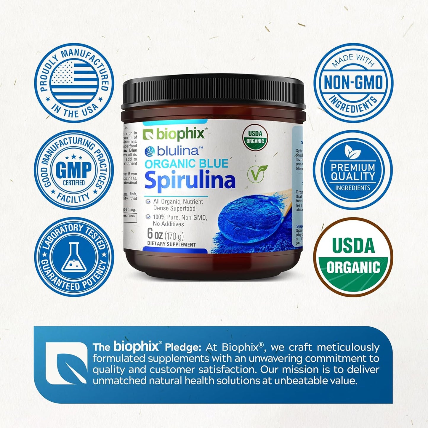 biophix Blue Spirulina Powder Organic Blulina 6 oz - Algae Organic Spirulina Powder 170 Servings - Superfood Supplement - Natural Blue Pigment - Espirulina en Polvo Organica Pura Azul