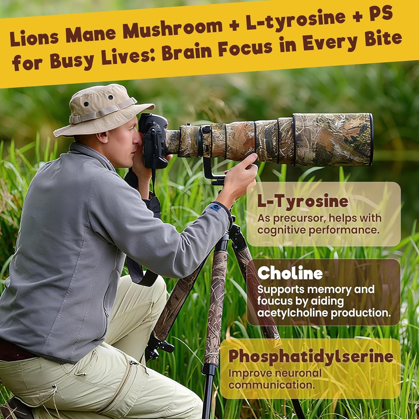 Neviss Kids 10+ Brain Filled Gummies w/Lion's Mane, Focus Memory & Energy 7-in-1 Mushroom Gummy for Teens & Adults, L-Tyrosine, Choline, PS, B12 B6, Beetroot for Students, Gamer, Worker, Sugar Free