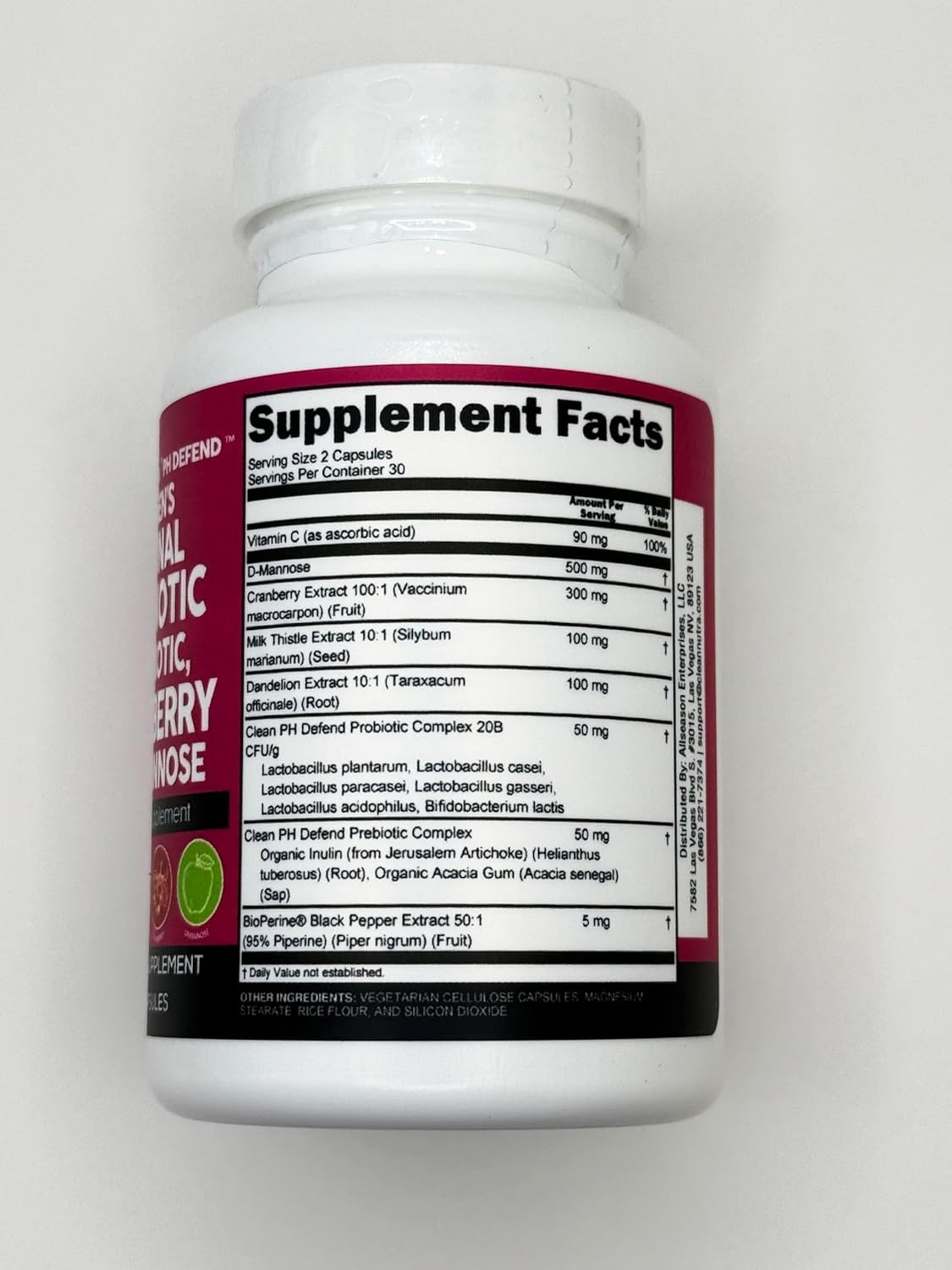 Clean Nutraceuticals Vaginal Probiotics for Women with Cranberry, D-Mannose, Prebiotics, pH Balance Support, Feminine Health, Urinary Tract Cleanse – Capsule Alternative to Gummies – 60 Count