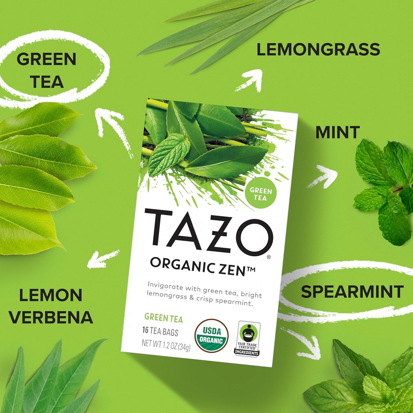 TAZO Tea Bags, Regenerative Organic Zen, Calm Chamomile & Herbal Organic Dream 16 CT (1ea) (Variety Pack)