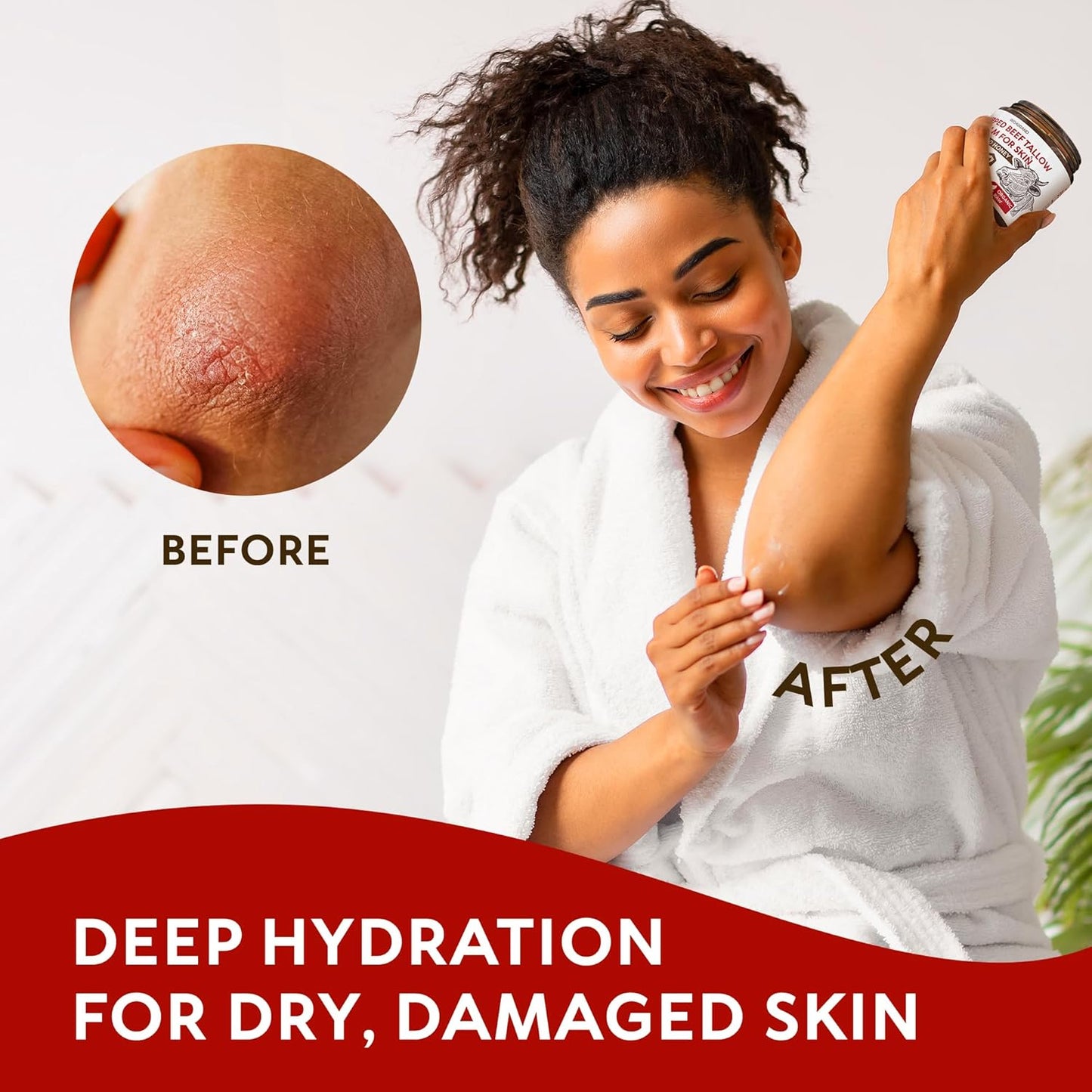 Beef Tallow for Skin - Whipped Tallow and Honey Balm - Grass Fed Beef Tallow for Face, Daily Moisturizer & Body Butter - Natural Non Comedogenic Skincare (4.3 oz)