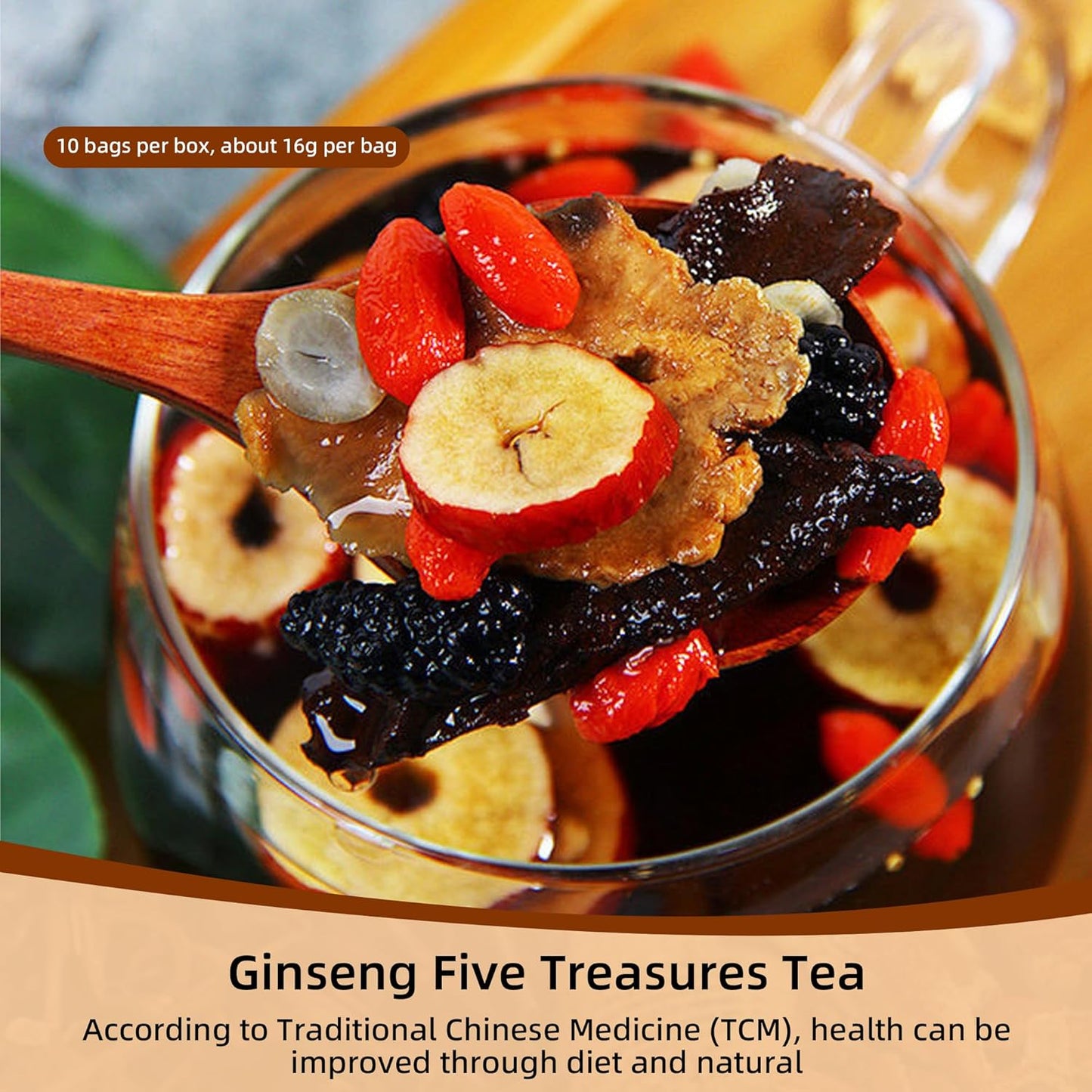 SIRDIKA Ginseng Five Treasures Kidney Tea, Zhu Gen Wu Bao Cha, Wubao - Chinese Herbal Men's Tea (10 Bags/1 Box)
