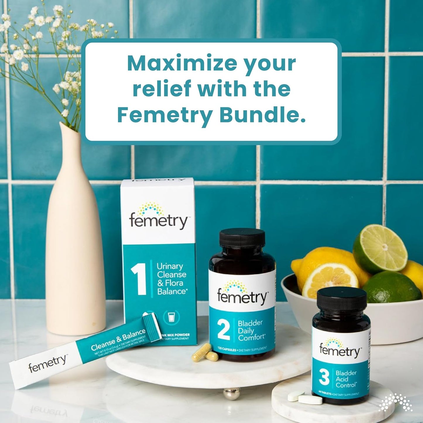 Femetry Bundle — Urinary & Bladder Support Kit: Urinary Cleanse & Flora Balance, Bladder Daily Comfort & Bladder Acid Control – IC/BPS UTI Relief, Clinically Formulated by Urogynecologists