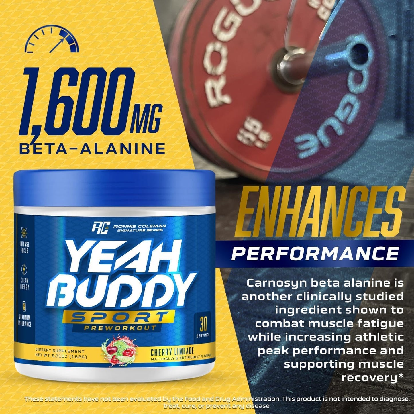 Ronnie Coleman Signature Series New Pre Workout Powder for Women & Men, Preworkout w/Amino Acid Beta Alanine, L Citrulline, Caffeine for Energy Support, Endurance & Focus (Lemon Splash)