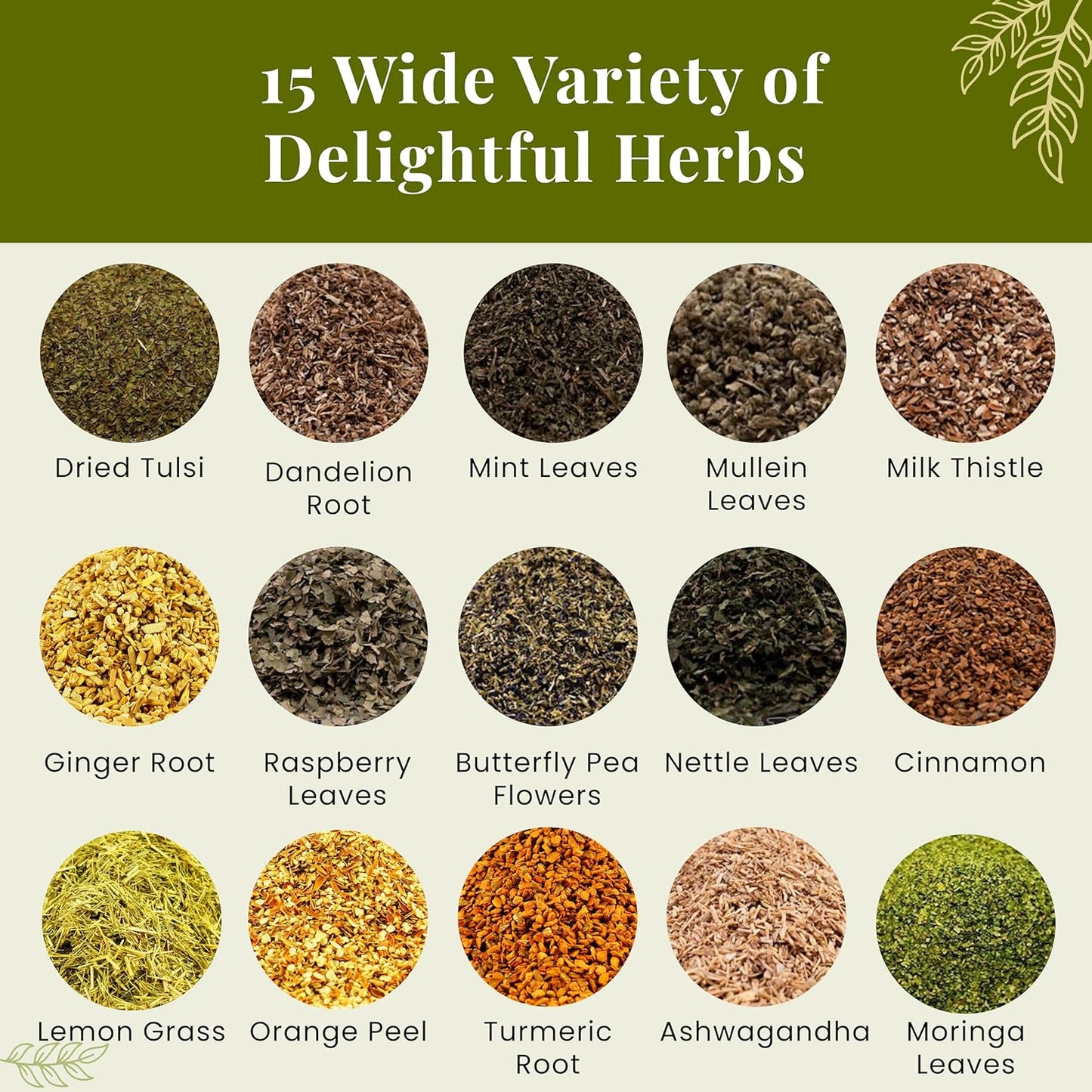 Assorted Loose Leaf Tea | 15 Delightful Herbs | Upto 900 Servings | 100% Raw & Natural | Add Health to your Soups, Smoothies, Teas and more | By Yogi's Gift®