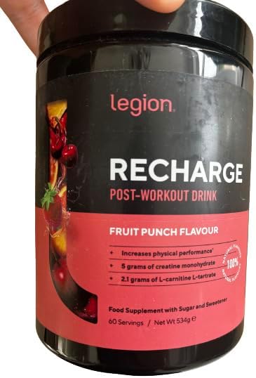 Legion Recharge Post Workout Supplement - All Natural Muscle Builder & Recovery Drink With Creatine Monohydrate. Naturally Sweetened & Flavored, Safe & Healthy. 60 Servings. (Fruit Punch, 60 Servings)