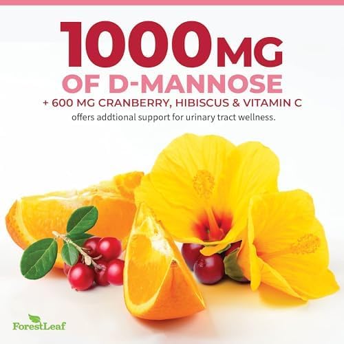 ForestLeaf D Mannose Supplements for Women & Men - D-Mannose 1000mg Capsules with Cranberry, Hibiscus & VIT C - DMannose Pills for UTI, Urinary Tract & Bladder Support - 120 Caps