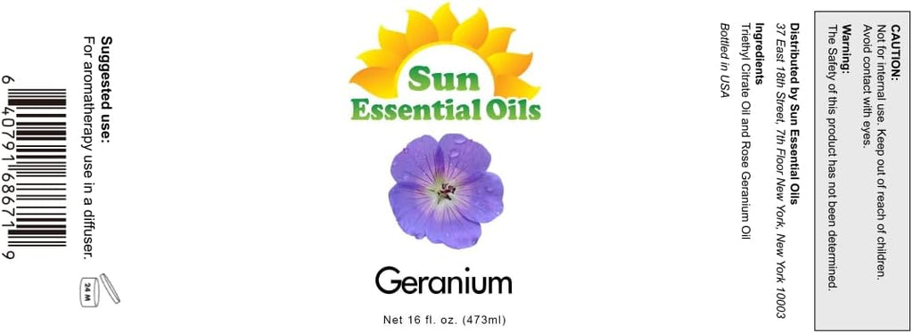 Sun Essential Oils Geranium Essential Oil 16oz - Aromatherapy Oil for Diffuser, and Stress Ease