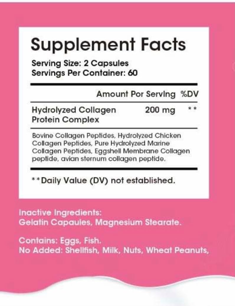 Multi Collagen Complex 200MG + Biotin 3000MCG + Vitamin C 50MG - Promotes Healthy Hair, Beautiful Skin, and Nail Support! 120 Capsules, 60 Day Supply