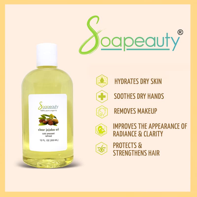 Soapeauty Clear Jojoba Oil | 100% Pure & Natural | Refined, Cold Pressed, Hexane Free | Moisturizing Oil for Skin, Face, Hair & Nails | 64 fl oz