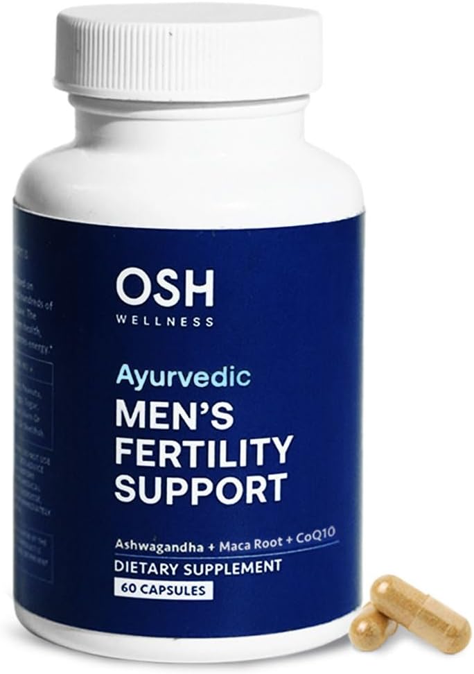 Osh Wellness Men's Fertility Support & Prenatal Vitamins, Ayurvedic support for Conception, Sperm Count, Motility & Volume - With Ashwagandha, Maca, CoQ10, Zinc (Pack of 1, Men Fertility Support)