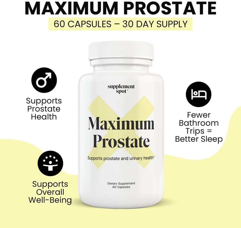 Maximum Prostate Supplements for Men – 600 mg Beta Sitosterol & 100 mg DIM Per Serving – Mens Health Supplements for Urinary Support & Bladder Control (60 Caps)