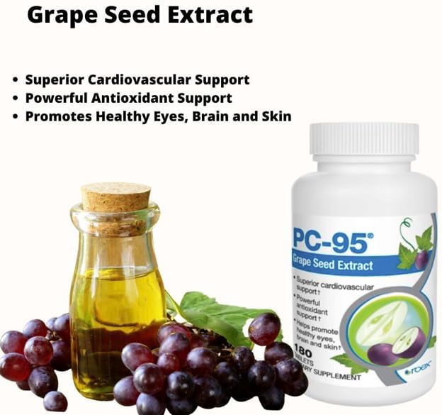 Roex Vitamins | PC-95 Grape Seed Extract | Dietary Supplements | Stress Relief | Healthy Eyes | Healthy Brain | Healthy Skin | Cardiovascular Support | 180 Count