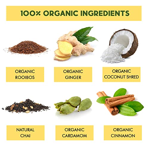 Coconut Rooibos Chai Tea Pods for Keurig - Organic Ginger Tea, Rooibos, Cinnamon, Cardamom, Coconut & Chai by Teavity (36 Tea Pods)