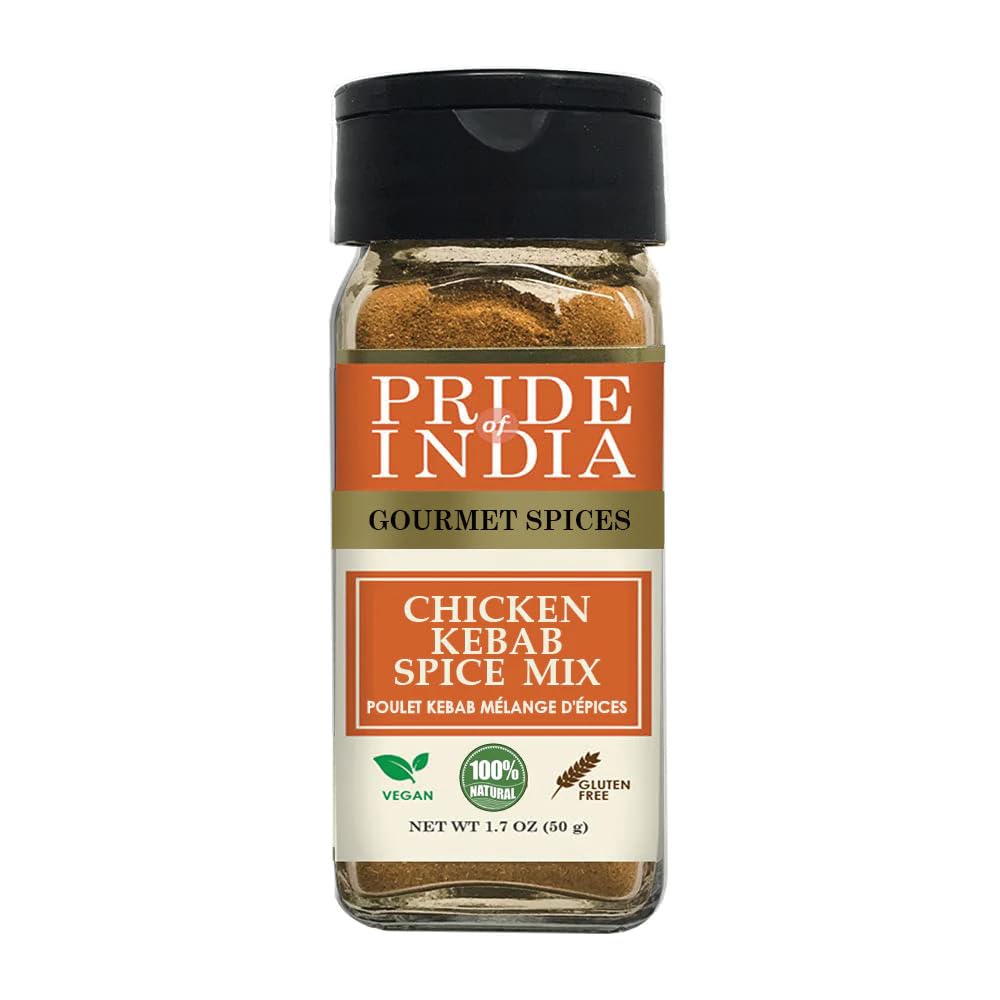 Pride of India | Butter Chicken Kebab Seasoning Marination Spice 1.7 oz (48 gm) Small Dual Sifter Bottle | Gourmet Spice Blend Ideal for Grilling, BBQ & Roasting | Prepare Juicy Kebabs, Chicken, Wraps, Pizza | Vegan, Gluten-Free, Preservatives Free