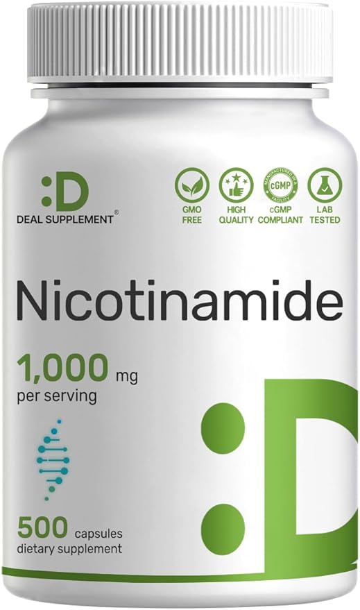 Vitamin B3 Nicotinamide 1,000mg Per Serving – 500 Capsules, Flush Free Niacin, Essential B3 – Supports Healthy Skin & Energy Production – Non-GMO
