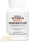 Vitamin D3 K2 5000 IU Softgels with Magnesium Supplement - & 120mcg MK-7 K2 for Bone Health & Immune Support - Non-GMO & Gluten-Free Softgels with MCT Oil- 30 Softgel