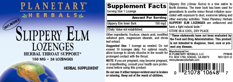 PLANETARY HERBALS Slippery Elm Lozenges, Tangerine, 200 Count