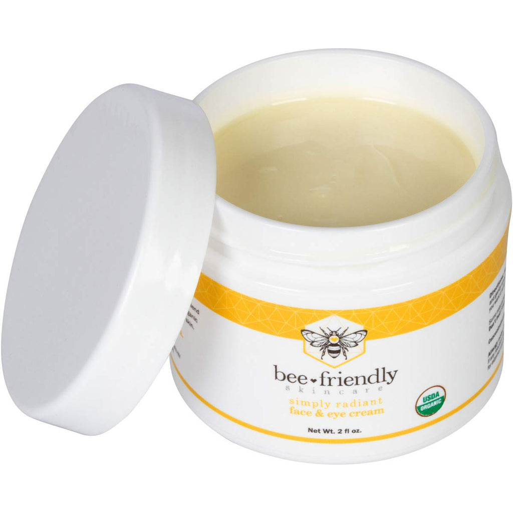 BeeFriendly Organic Face and Eye Cream, USDA Certified Organic Facial Moisturizer, All In One Natural Face, Eye, Neck, Decollete Cream Reduces Wrinkles & Lines, 4 oz - (2 Jars in a box)